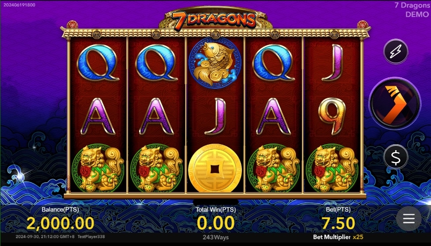 LINES ของการเอาชนะรางวัลภายในเกม 7 Dragons