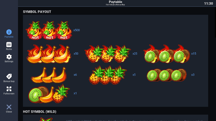 สัญลักษณ์ และอัตราจ่ายเงินรางวัลสล็อต Hot Volcano